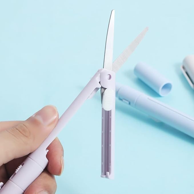 Mini Color Folding Scissor Pen, Portable Safe Ceramic Cutter 2-in-1 Folding Scissor Craft Tools Cutting Supplies for Paper Work Cutting and Measuring Devices(Pink) (Green)