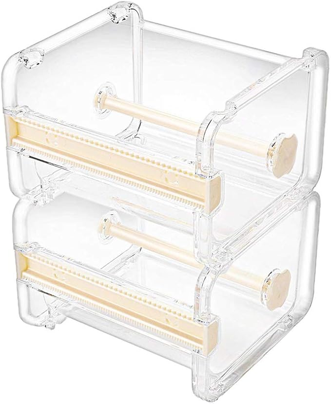 molshine 2 Pack Transparent Desktop Multi Washi Masking Tape Storage Dispenser,Tape Cutter,Tape Roll Holder (Not Include Masking Tape) (Beige)