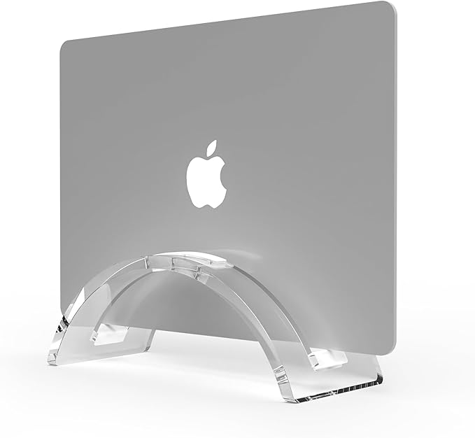 Clear Acrylic Vertical Laptop Stand, Premium Transparent Desktop Notebook Dock, Space-Saving Vertical Laptop Holder for MacBook, IPAD, Book