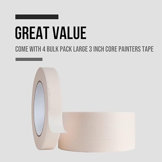 Lichamp Masking Tape 1 inch, 4 Pack General Purpose Beige Masking Tape White Masking Paper, 1 inch x 55 Yards x 4 Rolls (220 Total Yards)