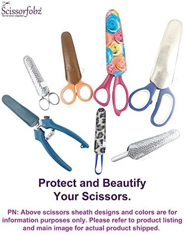 Scissors sheaths by SCISSORFOBZ with ScissorGripper -VALUE PACK-4 sizes- Designer Scissor Covers Holders for embroidery sewing quilting - Quilters sewers gift - Shiny Black Pattern Design. S-35