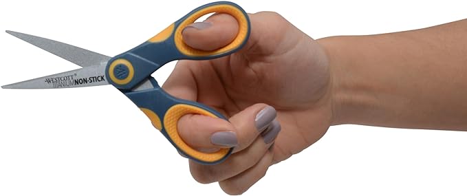 Westcott 14881 5-Inch Non-Stick Titanium Scissors For Office and Home, Yellow/Gray