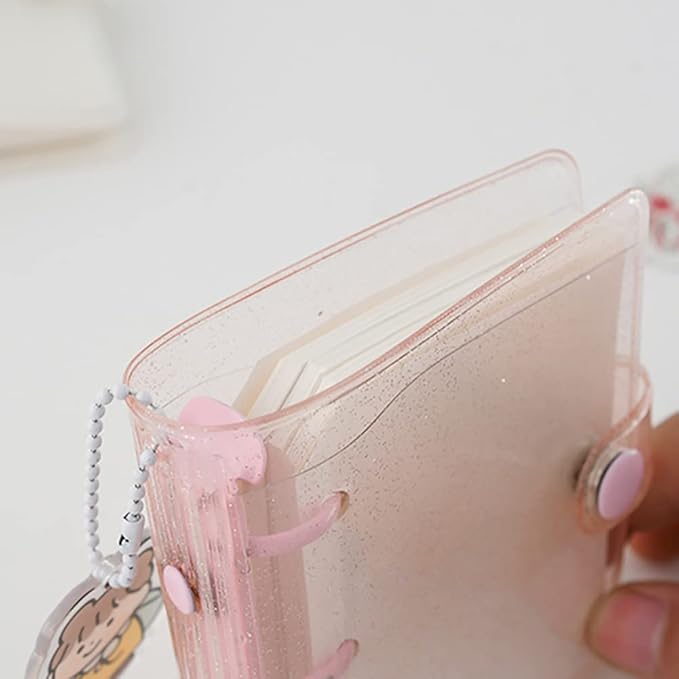 3 Ring Glitter Binder Cover Clear PVC Notebook Cover Protector Loose Leaf Folder Binder Mini Transparent Binder Pockets with Paper White