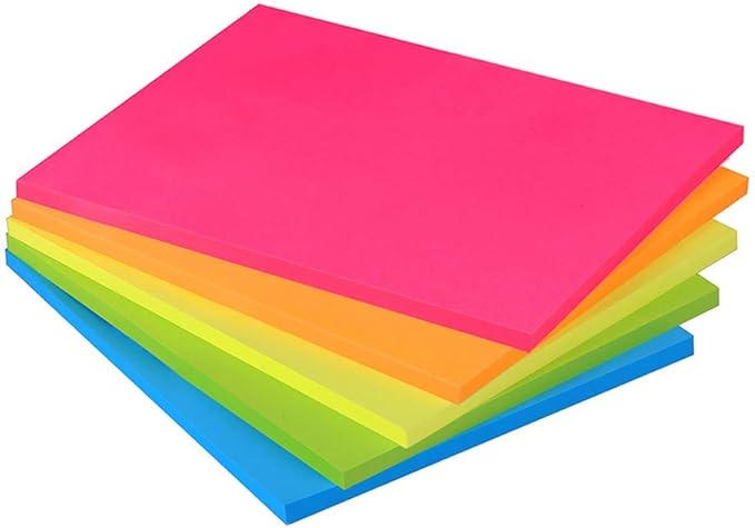 Vanpad Sticky Notes 6x8 in Bright Stickies Colorful Super Sticking Power Memo Pads Strong Adhesive 5 Pads/Pack 28 Sheets/pad