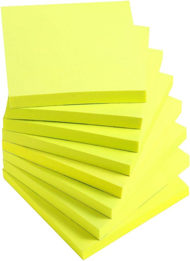 Vanpad Sticky Notes 3x3 Inches,Bright Yellow Self-Stick Pads, Easy to Post for Home, Office, Notebook, 8 Pads/Pack