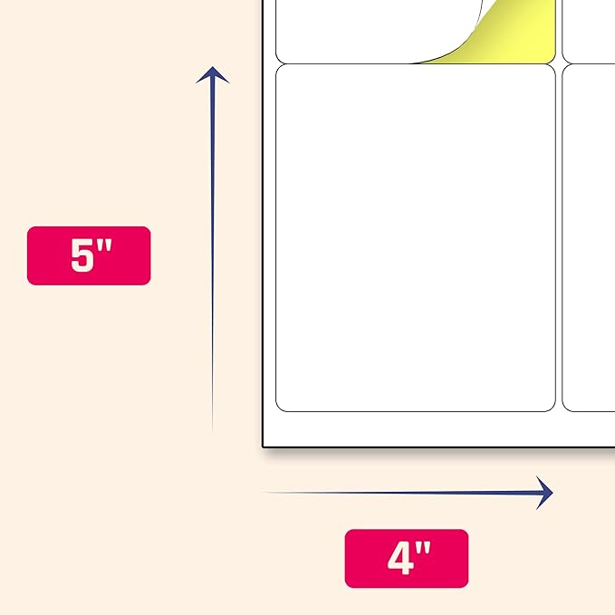 (4" x 5") 30 Sheets, Large White Labels Stickers - Laser/Inkjet Printable