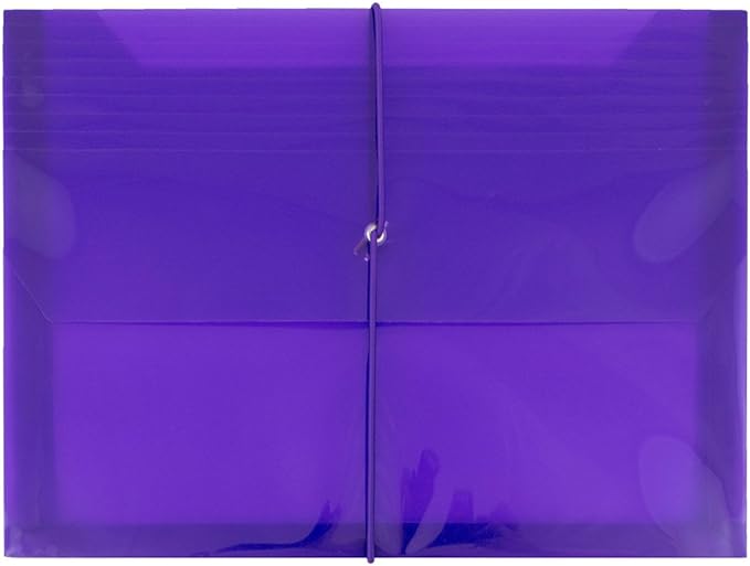 JAM PAPER Plastic Expansion Envelopes with Elastic Band Closure - Letter Booklet - 9 3/4 x 13 with 2.5 Inch Expansion - Purple - 12/Pack