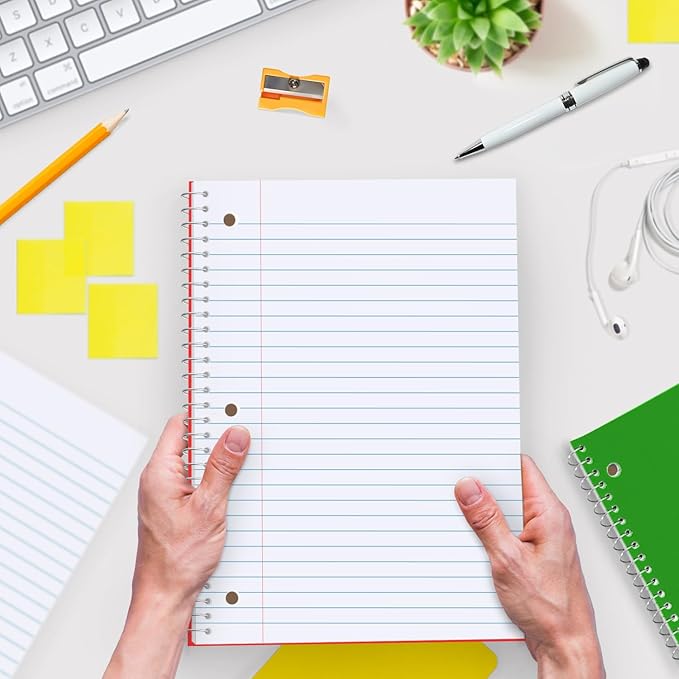 1 Subject Notebook Wide Ruled, 6 Pack, 70 Sheets (140 Pages), 8 x 10-1/2, 3 Hole Punched Notebooks, Thick No-Bleed Paper, Sturdy Back, Wide Ruled Notebook for School & Office, Assorted Colors