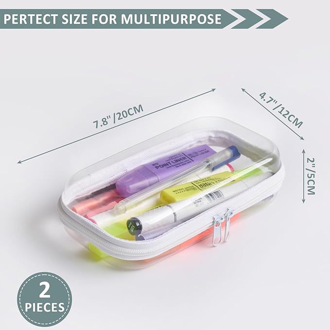 Bliss Bins Set of 2 - Hard Sided Clear Zipper Case for Storage - Professional-Grade Plastic Hard Shell Zippered Organizers, Cosmetic Bag, Snack Bins