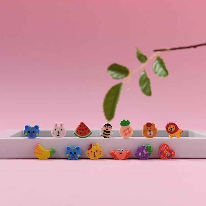 400PCS Mini Fun Cute Fruit Animal Erasers for Kids Bulk,Back to School Party Gifts Valentine's Day Gifts (Fruit erasers)