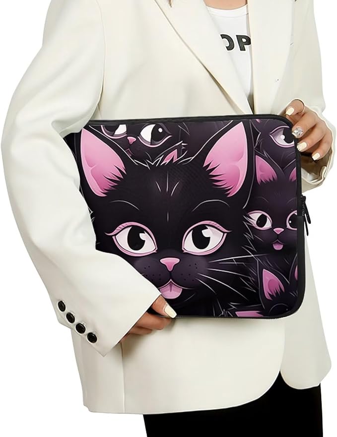 Black Cat Printed Laptop Briefcase for Women Men, Waterproof 13 Inch Laptop Bag Messenger Bag Lightweight Laptop Case for Office Business Traveling Daily Use, Gift for Father