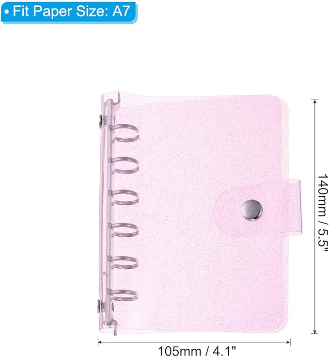 PATIKIL A7 Clear Binder Cover, Soft PVC Bling Loose Leaf Binder Protector Refillable Notebook Shell with Snap Button Closure for DIY Meeting Notebook Folder, Purple