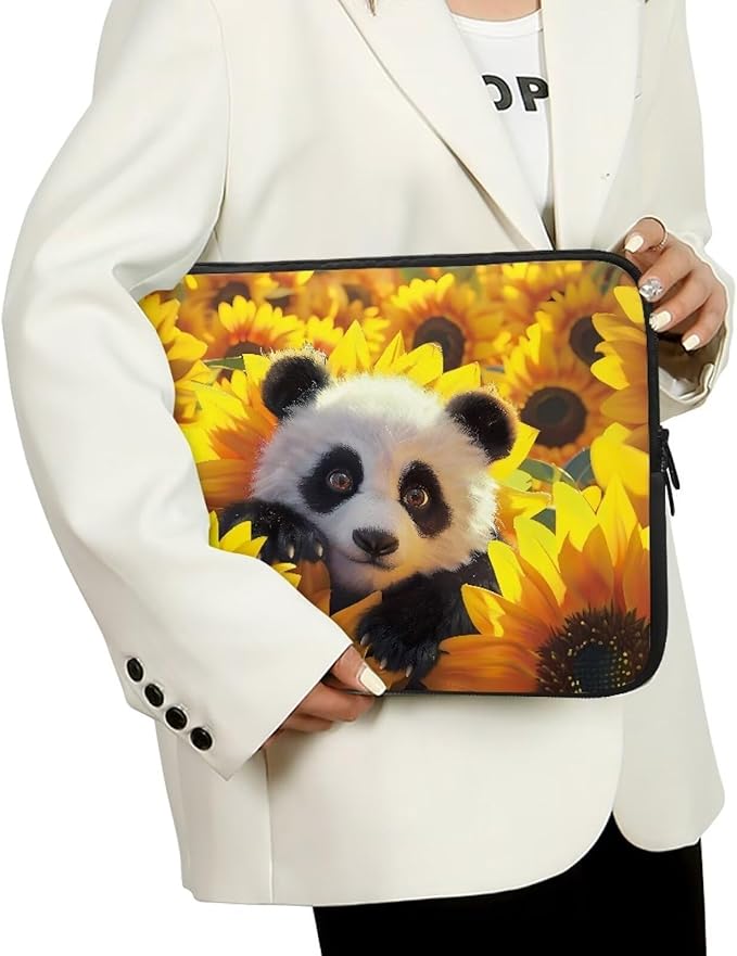 Sunflower Panda Printed Laptop Briefcase for Women Men, Waterproof Laptop Case Bag Laptop Case for 15 Inch, Lightweight Computer Carrying Cover with Zipper for Office Business Traveling
