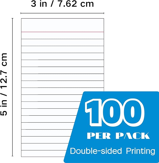 Vertical Ruled Index Cards 3 X 5 Flash Card Double Sided Lined Notecards Heavy Weight Ruled Checklist Thick Recipe Cards for Studying, School, Home and Office(White,100Count)