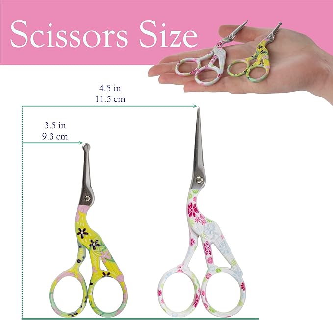 Stork Bird Rounded Safety Tip Embroidery Craft Stainless Steel Crane Scissors - Assortment F - 20 Pairs