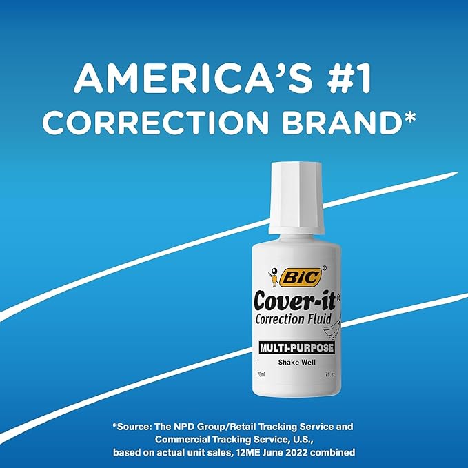 BIC Cover-It Correction Fluid, 20 Milliliter Bottle, White, 1/Each (WOC12-WE)