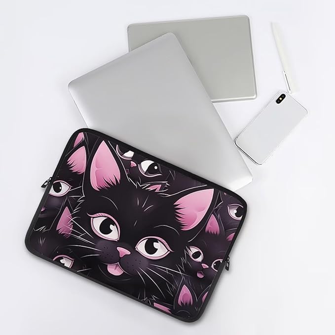 Black Cat Printed Laptop Briefcase for Women Men, Waterproof 13 Inch Laptop Bag Messenger Bag Lightweight Laptop Case for Office Business Traveling Daily Use, Gift for Father
