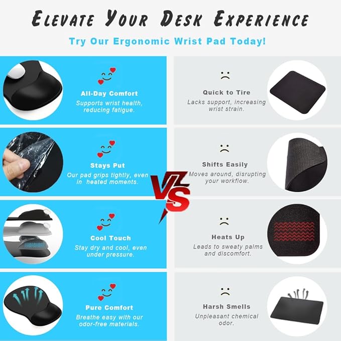 ErgoComfort Gel Wrist Rest Mouse Pad-Ergonomic Office Mousepad with Wrist Support-Non-Slip, Design Desk Accessories Mat for Home&Game Decor (08Black Marble)