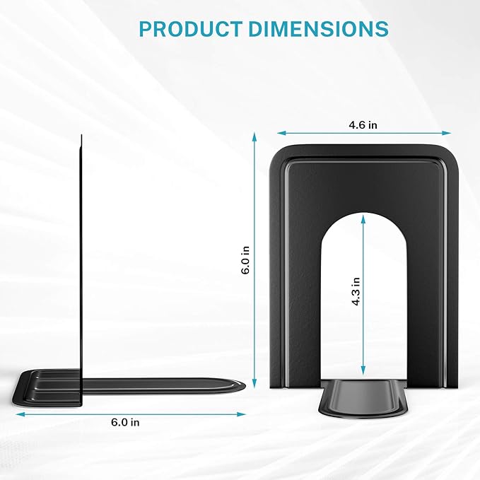 MaxGear Book Ends Universal Premium Bookends for Shelves, Non-Skid Bookend, Heavy Duty Metal Book End, Book Stopper for Books/Movies/CDs/Video Games, 6 x 4.6 x 6 in, Black (6 Pairs/12 Pieces, Large)