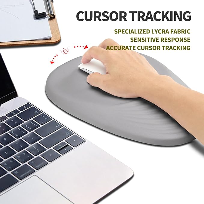 Hokafenle Ergonomic Mouse Pad Wrist Support, Terraced Slope Carpal Tunnel Wrist Pad for Mouse with Unibody Memory Foam, Wrist Rest Pain Relief Mousepad (Silvery White, 11.8x7.9 in)
