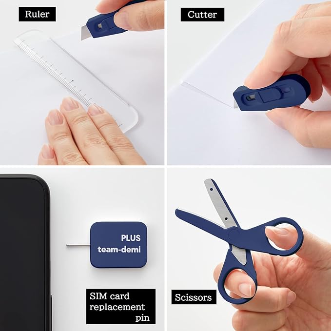 Plus Stationery Kit Navy (Scissors, stapler, tape, liquid glue, cutter, ruler, tape measure, pin for SIM card replacement) TD-001 30-212 With Original Stylus Ballpoint Touch Pen