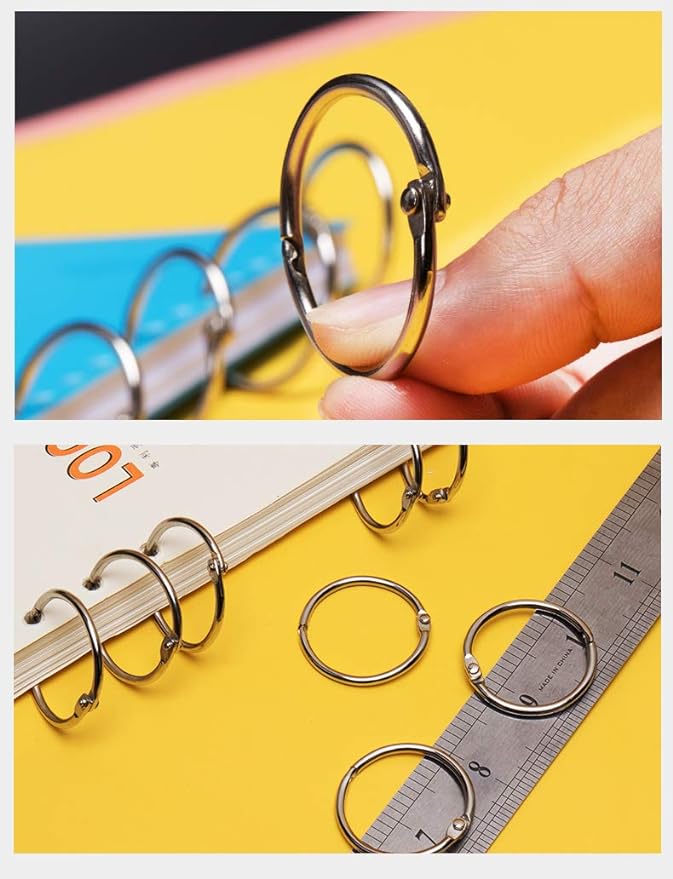 Loose Leaf Binder Rings 1-Inch(100 Pack) Office Metal Book Rings, Nickel Plated Steel Key Rings for School,Sliver