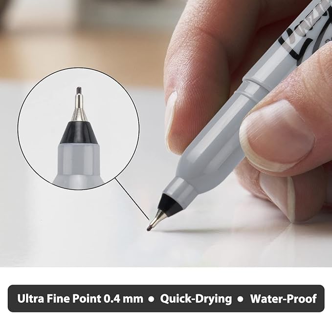 Ultra Fine Permanent Marker Bulk, 32 Pack Ultra Fine Point Black Permanent Marker set, Felt Tip Pens Works on Plastic, Wood, Stone, Metal and Glass for Doodling, Marking