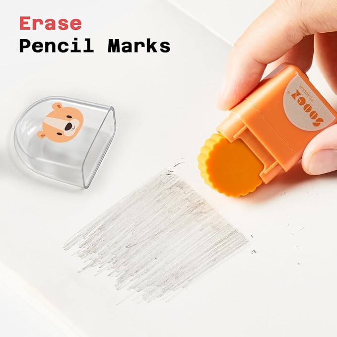 Sooez 8 Pack Pencil Erasers with Clean up Roller, Cute Erasers for Kids, Animal Fun Eraser with Shaving Roller and Cover, for Teacher Class Favor School Supplies Home Office Party