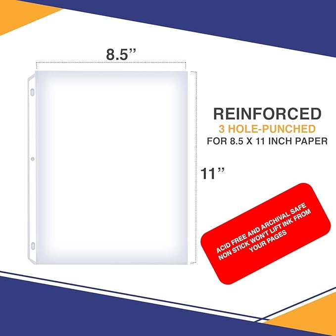Performore 50 Sheet Protectors, Durable Clear Page 8.5 X 11 Inch for 3 Ring Binder, Plastic Sheet Sleeves, Durable Top Loading Paper Protector with Reinforced Holes, Archival Safe
