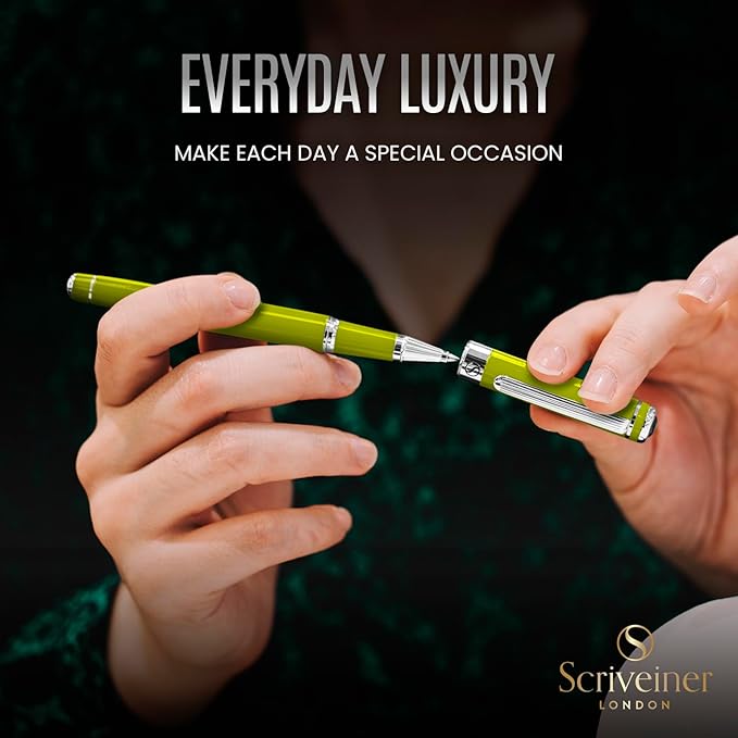 Scriveiner Chartreuse Rollerball Pen - Stunning Luxury Pen With Chrome Finish, Schmidt Ink Refill, Best Roller Ball Gift Set for Men & Women, Professional, Executive Office, Nice Pens