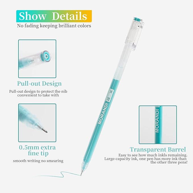 0.5mm Journal Colouring Pens, Assorted Rainbow Colors Pens Set of 9 for Adults Journal Coloring Calligraphy,Made for Everyday Writing, Journals,Drawing,Coloring Books (Dopamine)