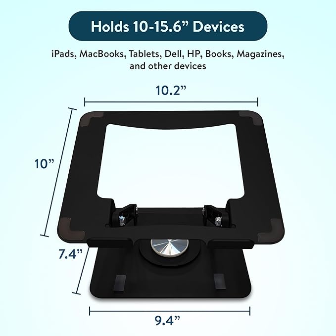 Swivel Laptop Stand for Desk, Adjustable Laptop Stand for Desk w/ 360° Rotation, Raise Tilt Cools Laptop with This Ergonomic Laptop Stand Riser, Collapsible iPad Computer Laptop Stand (Black)