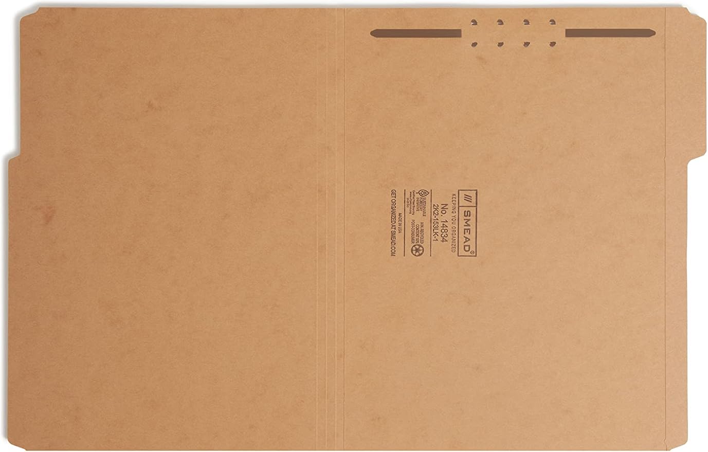 Smead Fastener File Folder, 1 Fastener, Reinforced 1/3-Cut Tab, Letter Size, Kraft, 50 per Box (14834)