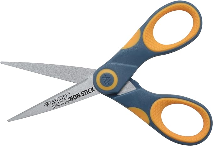 Westcott 14881 5-Inch Non-Stick Titanium Scissors For Office and Home, Yellow/Gray