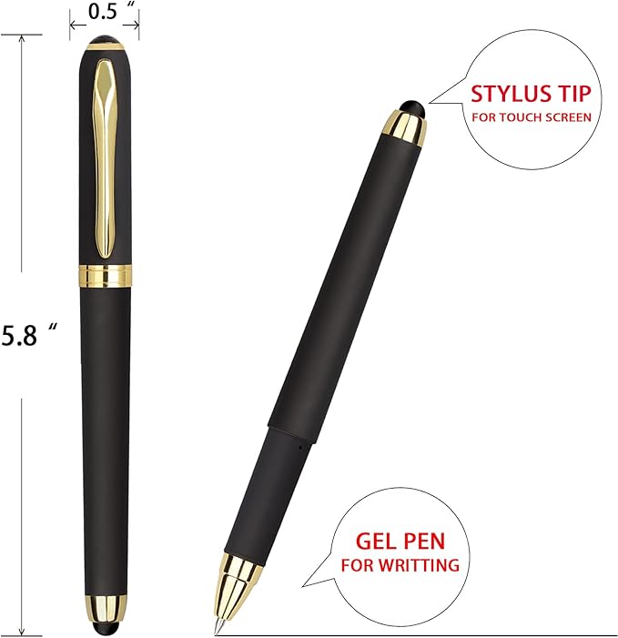 Gel Ink Rollerball Stylus Pen - 18 Pack,1.0mm Gel Pen Bold Point,2 in 1 Capacitive Stylus Pen,Large Capacity Black Ink,Writing Smoothly for Office,Business,Gift,Metal Gold Clip