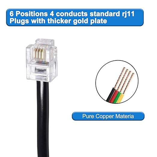 10 FT - 4 Pack Phone Extension Cord, Telephone Cable with Standard RJ11 Plug (6P4C), Black, for Landline Telephones, Fax, Modems, Answering Machines