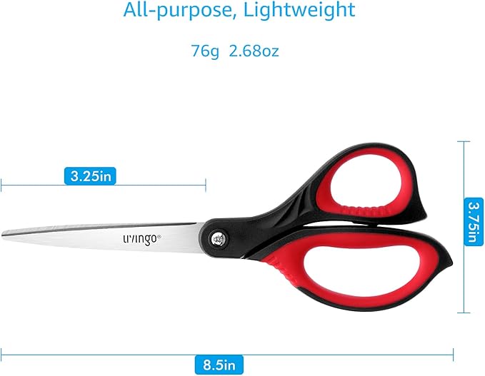 LIVINGO Sharp Scissors Bulk: 24 Pack of Scissors Set All Purpose Heavy Duty for Office Home Middle High School Classroom Teacher Supplies Craft Cutting Paper Fabric Sewing, Comfortable Grip, 8.5 Inch