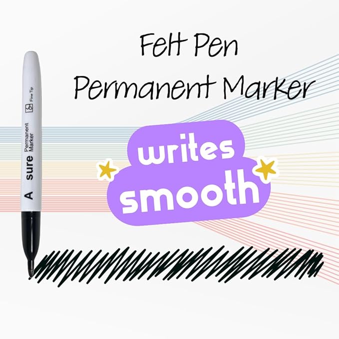 10 Pack Black Permanent Felt Waterproof Markers, Fine Point, Fade Resistant, Writes on Plastic, Metal, Glass, and Stone.…