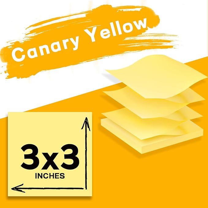 (12 Pads) Pop Up Sticky Notes 3x3 Refills, Canary Yellow Strong Adhesive Post, Suitable for Home, Office, School, Clean Removal