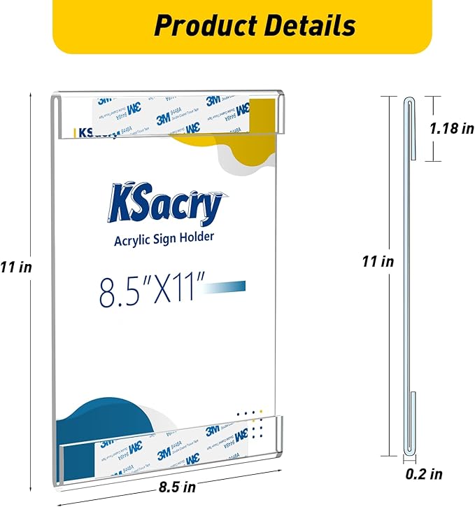 10 Pcs Acrylic Sign Holder 8.5 x 11, Vertical Wall Mount Sign Holders with 3M Adhesive, Clear Plastic Frames Paper Display Sign Holders for Office, Home, Store, Restaurant - No Drilling