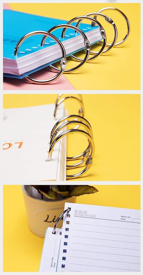 Loose Leaf Binder Rings 1-Inch(100 Pack) Office Metal Book Rings, Nickel Plated Steel Key Rings for School,Sliver