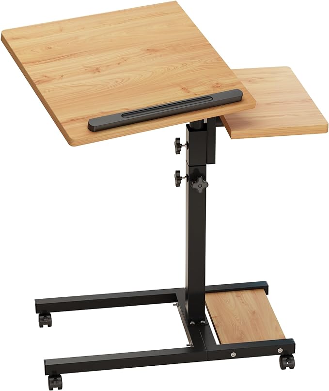 TigerDad Mobile Adjustable Height Laptop Stand PC Computer Portable Notebook Swivel Laptop Desk Rolling Table Desk Cart Tiltable with Wheels Casters& Mouse Pad Table