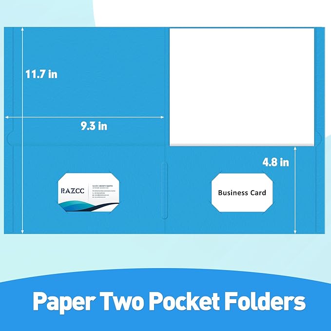 Two Pocket Folders, RAZCC 100 Pack File Folders with Pockets Fit Letter Size Paper, Thick Paper File Folder for School Office Business Home, Assorted 5 Colors