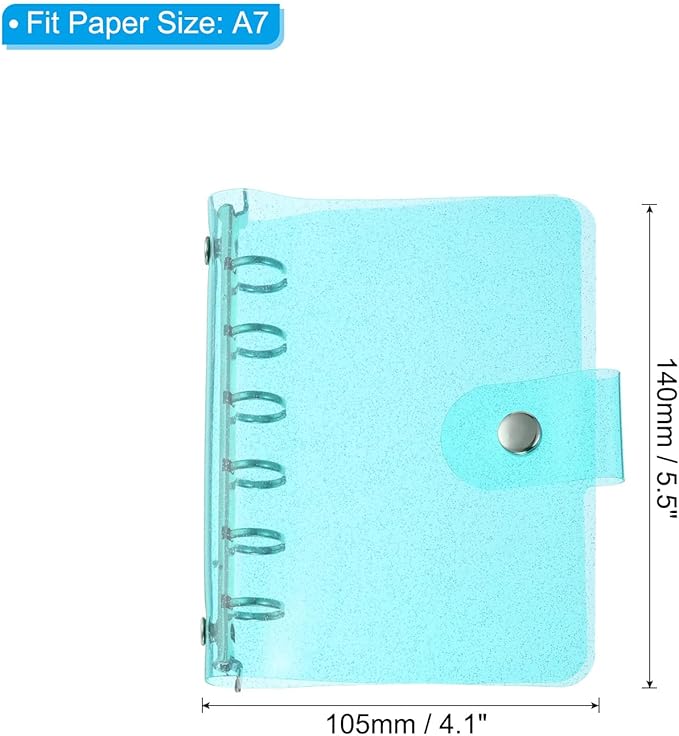 PATIKIL A7 Clear Binder Cover, Soft PVC Bling Loose Leaf Binder Protector Refillable Notebook Shell with Snap Button Closure for DIY Meeting Notebook Folder, Blue