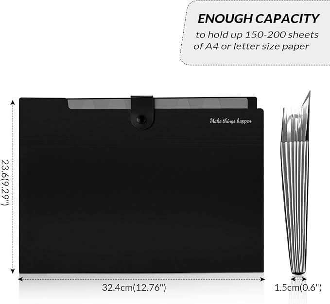 SKYDUE 8 Pockets Expanding File Folders, Accordion Folders, Portable Paper Bill Receipt Organizer, Letter Size, Home College School Office Supplies, Black