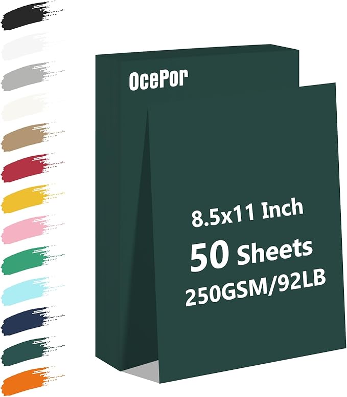 OcePor 50 Sheets Dark Green Cardstock Paper, Colored Printer Paper 8.5 x 11, Thick Construction for Cards Making, Scrapbook,Office Printing, Invitations, Certificates,DIY Crafting 92 lb/250gsm