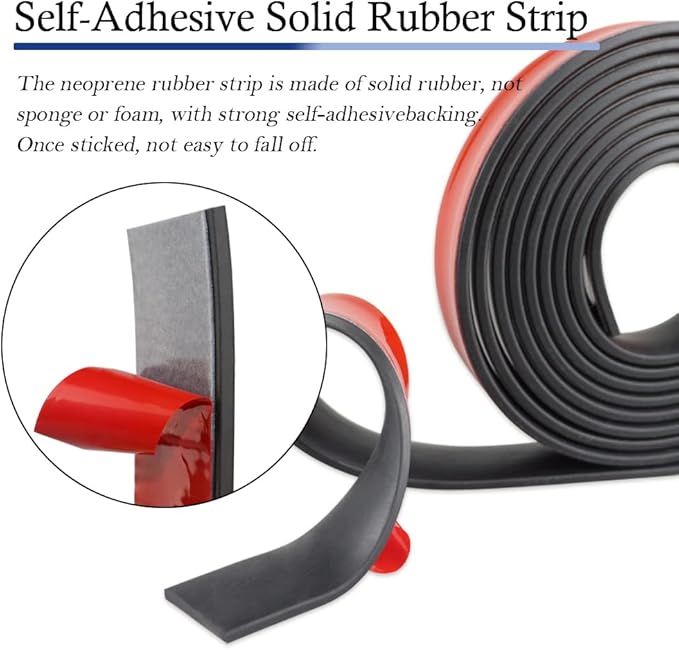 Neoprene Rubber Strips Self Adhesive Solid Rubber Sheets, Rolls & Strips for DIY Gaskets Crafts Pads Seals Warehouse Flooring Rubber Strip with Adhesive Backing (1” Wide x 1/16" Thick x 20' Long)