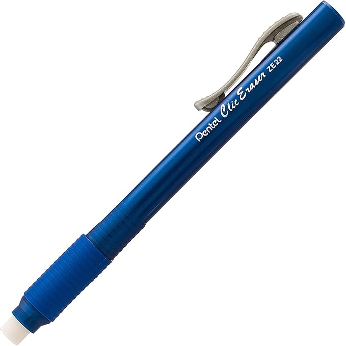 Pentel Clic Eraser - Retractable - Pen Style Grip - Big Erasers for Pencils - Pack of 7 Assorted Colors - Used for Drawing, Art, Drafting, Office, and School Supplies, for Adults & Kids