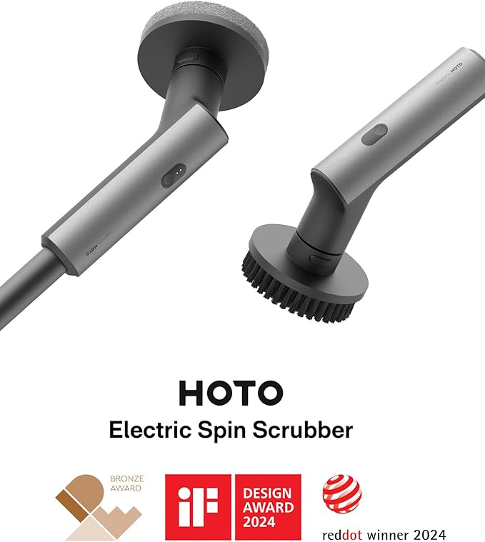 HOTO Electric Spin Scrubber, IPX7 Full Body Waterproof Bathroom Shower Cleaning Brush, Shower Scrubber Brush with Long Handle, 6 Brush Heads, Power Scrubber for Shower, Bathroom, Floor, Tile