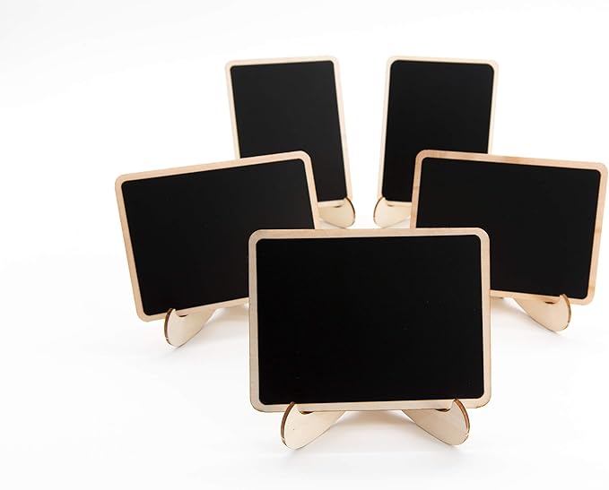 10 Pack Mini Chalkboards Signs with Easel Stand, Small Rectangle Chalkboards Blackboard, Wood Place Cards for Weddings, Birthday Parties, Message Board Signs and Event Decoration